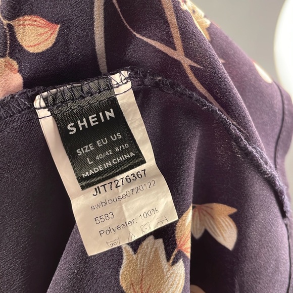 Open Back Navy Blue Floral Shirt, Large - Picture 3 of 5